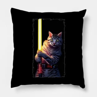 Fun Cat Print ~ AI Art ~ Fantasy Cat ~ Sci-fi Cat ~ Cats with Lightsabers Pillow