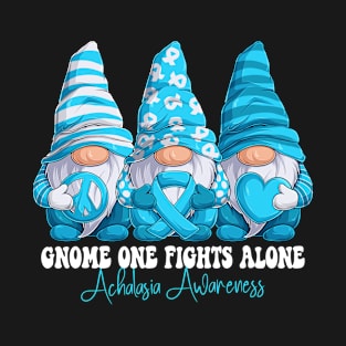 Funny Gnomies Achalasia Awareness Month Light Blue Ribbon Gift Idea T-Shirt