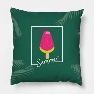 Watermelon Ice Cream Tropical Palm leaves Hello Summer Pillow