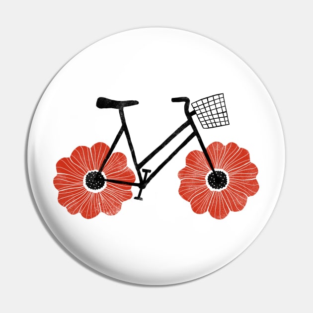 Flowered Powered Bike Red Anemone Pin by Anda