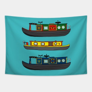 Colourful Canal Narrowboats and House Boats Tapestry