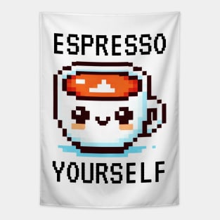 Pixel Coffee Cup Art - Espresso Yourself Design Tapestry