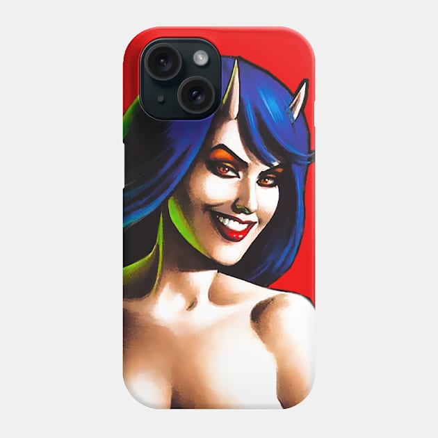 Devilish girl with horns and blue hair Phone Case by Marccelus