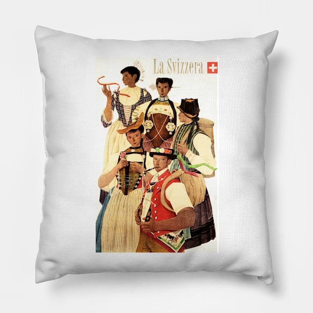 La Svizzera Swiss Musical Theatre Performances Cutural Vintage Travel Pillow by vintageposters