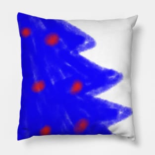 blue red tree christmas watercolor Pillow