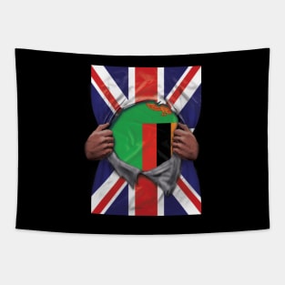 Zambia Flag Great Britain Flag Ripped - Gift for Zambian From Zambia Tapestry