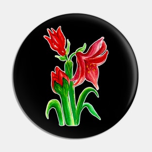 Christmas Amaryllis Flower Watercolor Pin