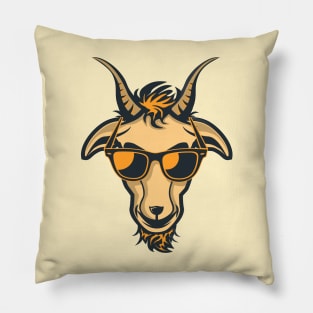 Goat with Glasses - Orange Drawing Illustrattion Pillow