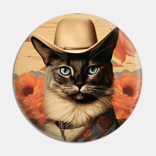 Retro Vintage Cowboy Siamese Cat - Whiskered Wild West Adventure Pin