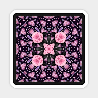 Crystal Hearts and Flowers Valentines Kaleidoscope pattern (Seamless) 7 Magnet