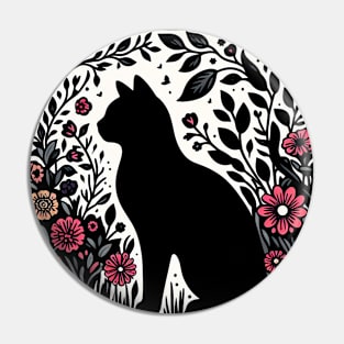 Feline Shadow in the Flower Garden Pin