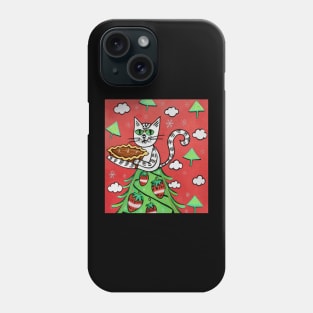 cat on Christmas tree holding pumpkin pie Phone Case