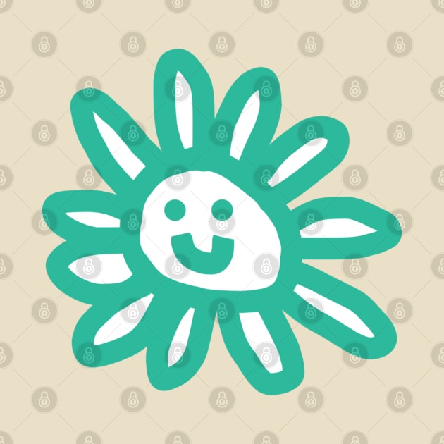 Cyan Daisy Flower Smiley Face Graphic by ellenhenryart