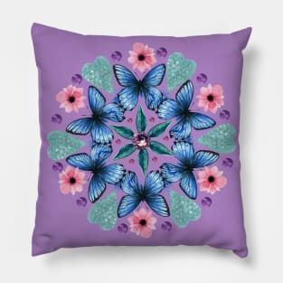 Blue Butterfly Mandala Pillow