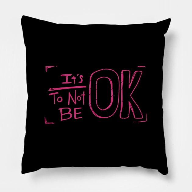 It's Ok To Not Be OK Pink Doodle Black Box Pillow by aaallsmiles