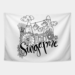 Hand Drawn Symbols Of Singapore. Tapestry