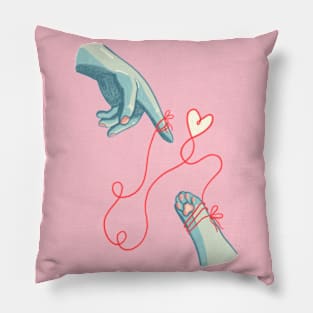 Fated connection- hand and paw with red thread Pillow