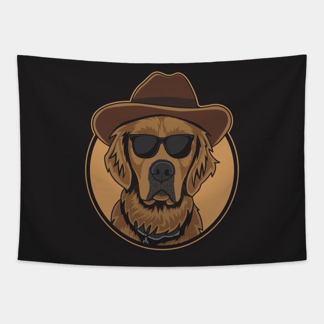 Brown Golden Retriever Wearing A Cowboy Hat And Glasses Tapestry by Dogiviate