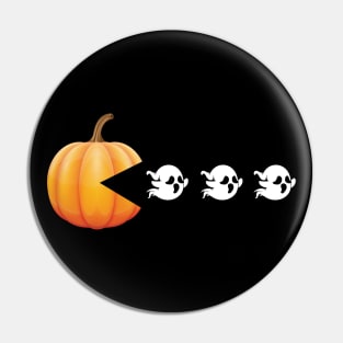 Funny Pumpkin Chasing Ghosts - Retro Video Game Pin