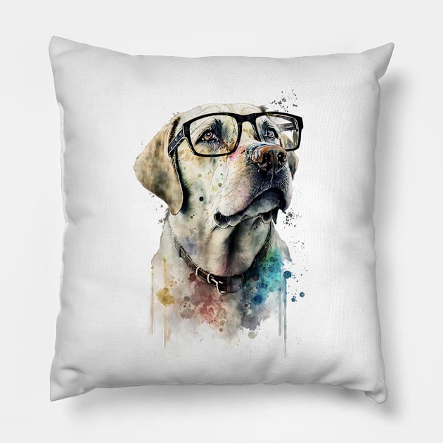 Pet Dog Portrait, Dog Owner Gift Idea, Cute Golden Lab Watercolor Dog Portrait Pillow by Edit Print Go