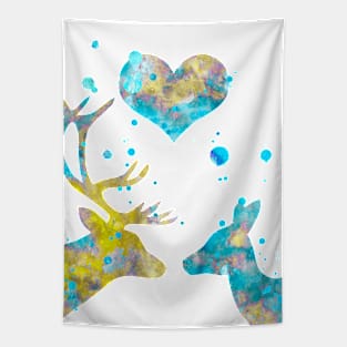Love Deer Couple With Heart Watercolor Painting Tapestry