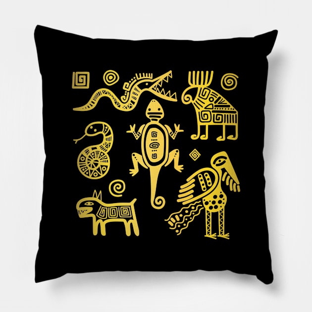 Mexican golden symbols Pillow by Mako Design 