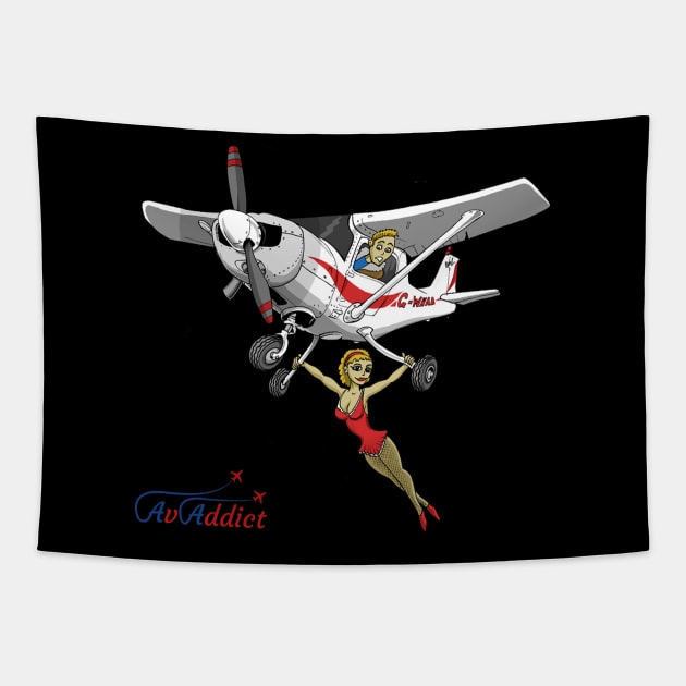 Trapeze Artist on an Aircraft cartoon Tapestry by Funky Aviation