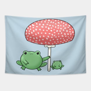 Cute Frogs Under A Mushroom Tapestry