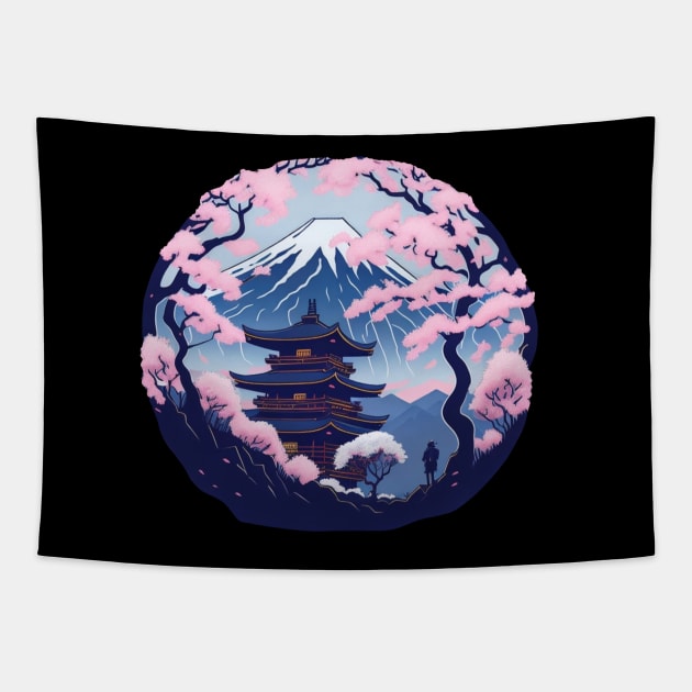 Cherry Blossoms Around Mt. Fuji Tapestry by Lady Lilac