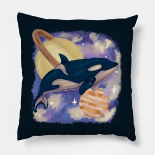 Orca swimming in space Pillow