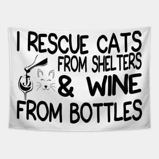 Womens Funny Cat Rescue And Wine Shirt - Cat And Wine Lover Tapestry