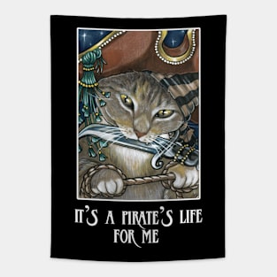 Pirate Cat Assassin - White Outline Design - Quote Tapestry