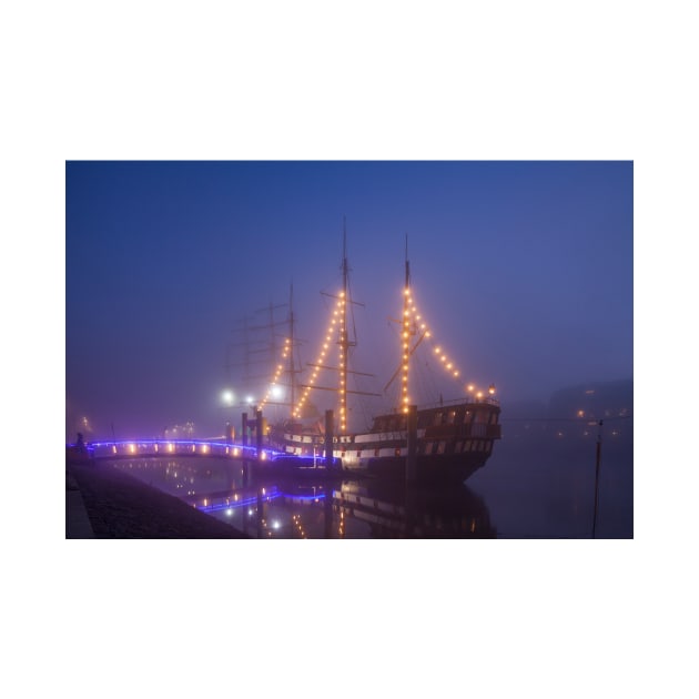 Sailing ship in the fog on the Schlachte, Bremen by Kruegerfoto