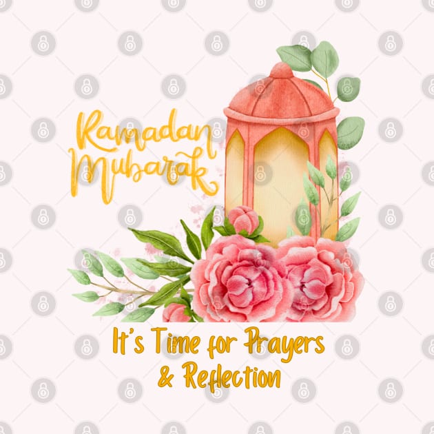 RAMADAN MUBARAK, A time for prayers and reflections. Lantern and roses design. by KIRBY-Z Studio