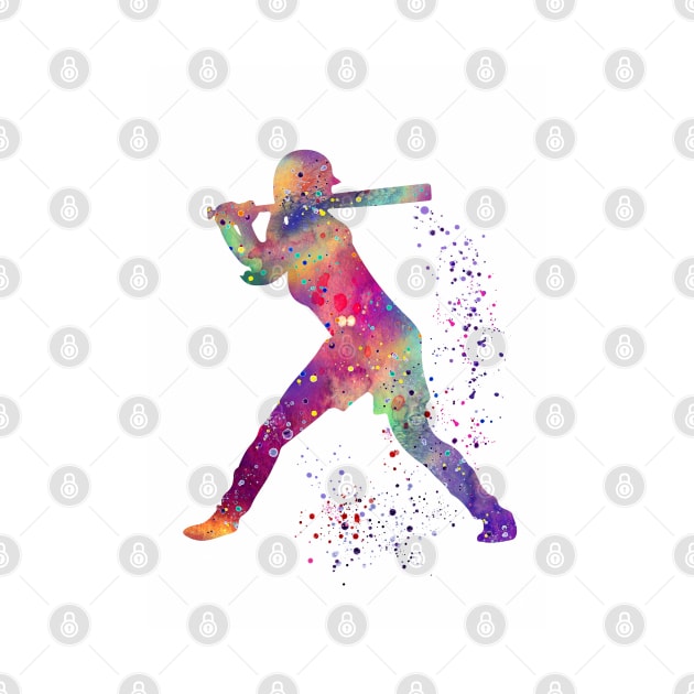 Baseball Batter Girl Colorful Watercolor Silhouette by LotusGifts