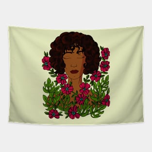 Beautiful woman and flowers Tapestry