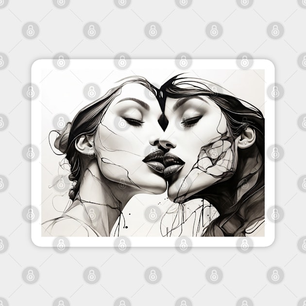 Women in love simple ink art Magnet by Perspektiva