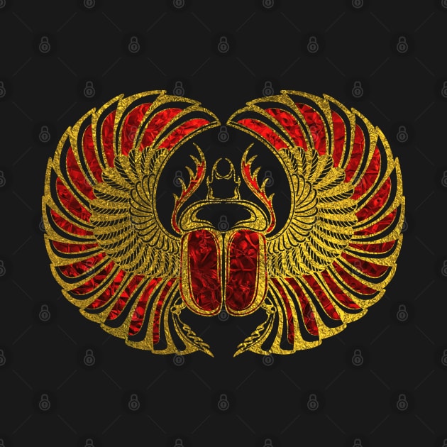 Egyptian Scarab Beetle - Gold and red  metallic by Nartissima