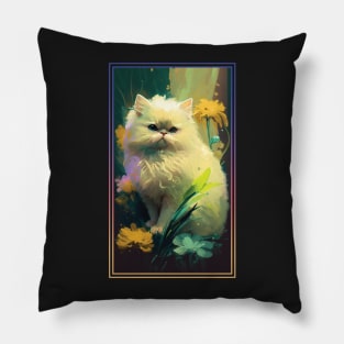 Persian Cat Vibrant Tropical Flower Tall Digital Oil Painting Portrait 3 Pillow