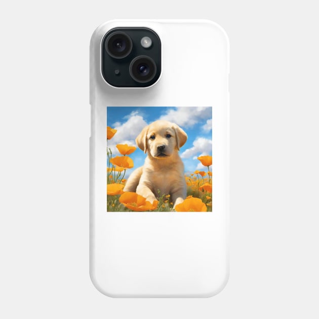 California Poppy Labrador Retriever Puppy Phone Case by Doodle and Things