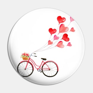 Romantic pink bicycle with heart shaped balloons Pin