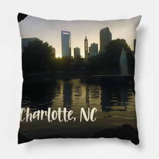 Cool photography of Charlotte North Carolina skyline blue sky sunset USA city break Pillow