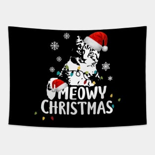 Funny Santa Claus Cat Meowy Christmas Tapestry