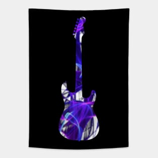 Purple Flame Guitar Silhouette on White Tapestry