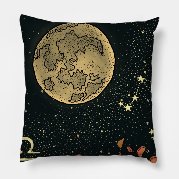 Libra Zodiac Flower Moon Night Sky Pillow by Sierraillustration