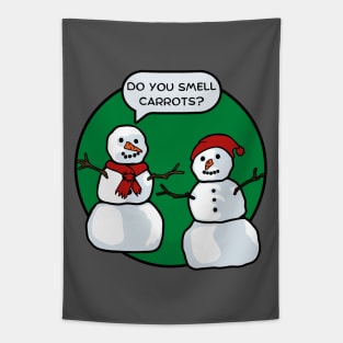 Snowman Smells Carrots Tapestry