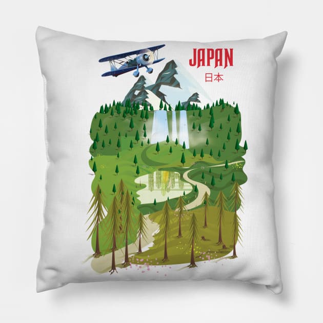 Japan vintage landscape Pillow by nickemporium1