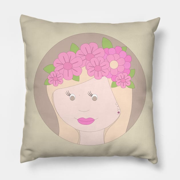 Girl With Pink Flowers In Hair Digital Art | Melanie Jensen Illustrations Pillow by illusima