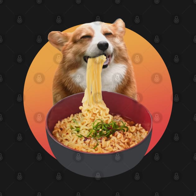 Corgi Eating Ramen noodles - cute dog smiling by SOF1AF