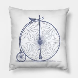 Penny-farthing bicycle in blue Pillow